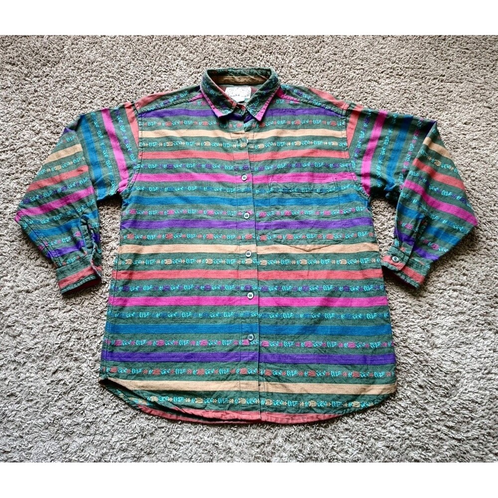 Vintage Angelique Button Up Shirt Men's Size Medium Knitted Geometric Print